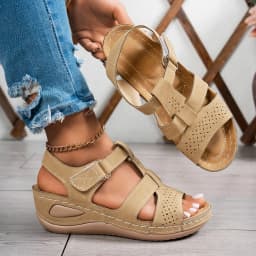 Thick-soled plus-size women's sandals 2026 new solid color cross-stitched wedge beach women's slippers