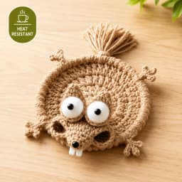 Handmade Crochet Squirrel Coasters – Cute Heat-Resistant Table Mats for Coffee Cups, Dining Tables, Party Decor & Fun Gifts
