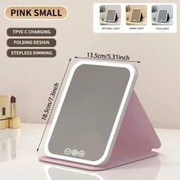 GGbingo USB Rechargeable 3 Colors LED Makeup Mirror Pocket Mirror Touch Dimmable 3 Brightness Foldable for Travel Office Home
