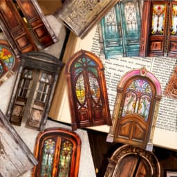 Vintage Door Frame Sticker Pack 10 Sheets/Bag Scrapbook Stationery DIY Journal Phone Case Notebook Decoration