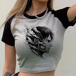 Attack on Titanic cropped top women goth graphic anime grunge japan shirt graphic cutecore jojifuku party meme