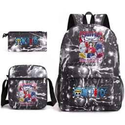One Piece Luffy Anime Print School Backpack Set 3-in-1 Shoulder Bag Pencil Case for Boys Girls Kids Bookbag