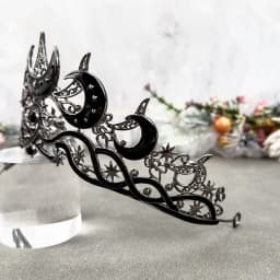 Gothic Black Moon Tiara Dark Queen Crown for Women Baroque Celestial Star Headpiece Vintage Cosplay Halloween Wedding Party Acce