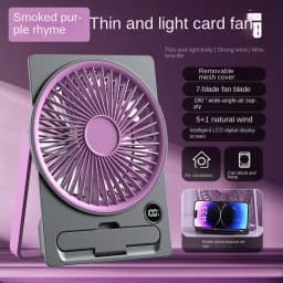 Ultra Thin Mini Fan USB Rechargeable Card Fan LCD Digital Display 6-speed Adjustment Hanging Stand Dual Use Desktop Fan