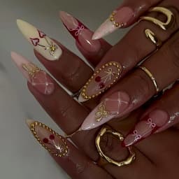 24Pcs Flora Almond Press on Nails with Glue Mori Girl Nail Art Ballet Rural Style Full Cover Wearable Acrylic Nail Manicure Tips
