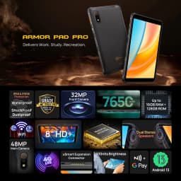 Ulefone Armor Pad Pro Rugged Tablet PC 8GB+128GB IP68/IP69K 8'' Android 13 MT8788 48MP 7650mAh 4G Tablet PC