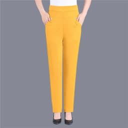 Plus Size Casual Women Elastic Basics Pencil Pants Straight Trousers OL Candy Colors High Waist Ankle-Length Pants Middle-aged