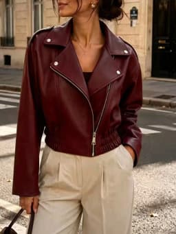 Long sleeve plus size Pu vintage casual loose spring autumn Faux Leather Moto Jacket women crop tops