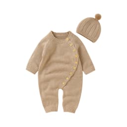Baby Rompers Clothes Spring Autumn Solid Full Sleeve Knitted Newborn Infant Boys Girls Jumpsuits Hats Outfits Sets 0-18m Costume