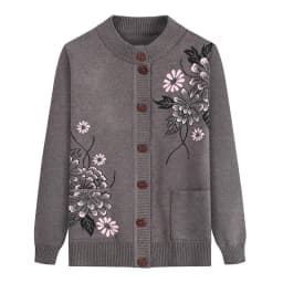 New Print Middle-Aged Mother's Spring Autumn Long-Sleeve Sweater Women Knitted Bottoming Shirt Wool Winter Grandma Cardigan