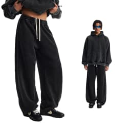 Custom LOGO men's new short BOXY version 370G heavy fleece worn old hooded sweater scimitar wide leg trousers couple suit