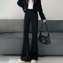 Temperament Black Slimming Flared Pants Women Autumn Chic Design Front Split Tight Trousers Casual High Waist Hip Lift Long Pant