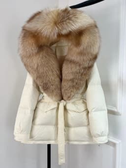 Lagabogy 2025 Thick Warm Mid-Long Puffer Coat Real Fox Fur Collar White Duck Down Coat Female Loose Warm Hooded Parkas With Belt