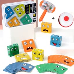 Wooden Face Changing Cube Toys Building Blocks for Cartoon Puzzle Montessori Jigsaw Educational Board Game Family Toys