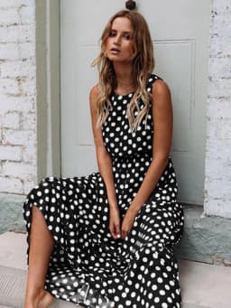 Summer Sleeveless Polka Dot Print Women Midi Dress Casual Fashion Dresses A-Line Boho Elegant Beach Long Dress Vestidos