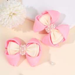 2Pcs Trendy Flower Bud Bow Hair Clips For Girls Sweet Rhinestone Pink Bownot Hairpins Kids Daily New Headwear Hair Accessories