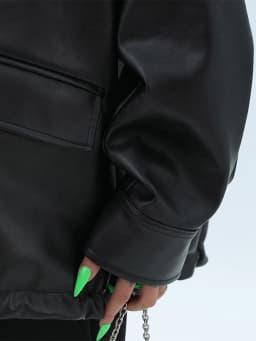 Lautaro Spring Autumn Oversized Casual Waterproof Black Soft Pu Leather Jacket Women with Drop Shoulder Long Sleeve Fashion 2022