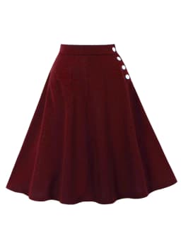 Tonval One Pocket Front Buttons Side Swing Skirt 2025 Vintage Clothes for Women Green Elegant Plain Skirts