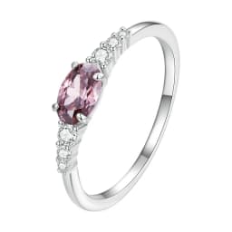 BAMOER 925 Sterling Silver Oval Gemstone Ring for Women Green Pink Zirconium Prongs Setting Ring Wedding Bridal Jewelry Gift