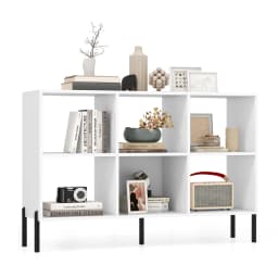 GOFLAME 6m³ Storage Bookcase 3-Tier Wooden Open Bookshelf with 5 Metal Legs & Adjustable Shelves Natural/Black/White