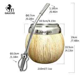 Gaucho Yerba Mate Set Stainless Steel Double Wall Calabash Cup with Removable Filter Bombilla Cleaning Brush
