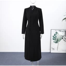 Elegant Hidden Button V-neck Long Coat Women Vintage Classic Waist-cinching Black Tweed Coats Lady Winter Chic Street Overcoats