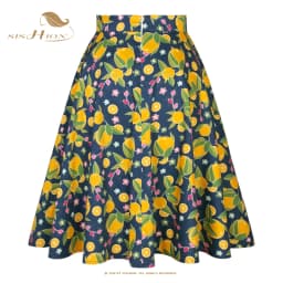 SISHION Blue Oranges Floral Printed Summer Skirts for Women VD0020 High Waist Swing Vintage Hepburn Umbrella Skirts Jupe Courte