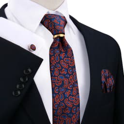 Necktie Ring For Men Luxury Tie Handkerchief Cufflinks With Gold Metal Ring Suit Paisley Red Tie For Wedding 8cm Man Accessories