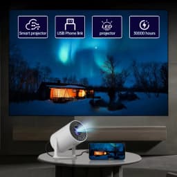 4K Decoding Native 1080P Mini Projector with Short-Throw Projection, Supporting 270° Rotation and Compatible with Laptops, Smart