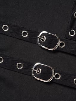Dressfo New Women's Pants Solid Color Grommet Buckle Lace Up Pants Elastic Waist Punk Skinny Pants