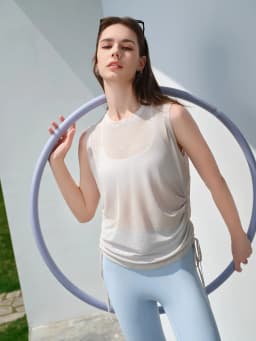 Women's Sleeveless Workout Tank Top, Loose Side Drawstring Yoga Shirt for Gym Running and Casual Fitness