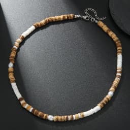 Boho Beaded Necklace for Men New Natural Coconut Shell Turquoises Wood Bead Chain Necklace Men's Fashion Neck Jewelry
