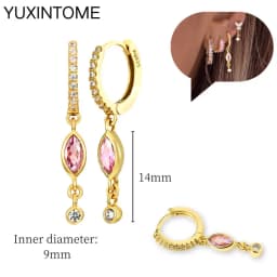 925 Sterling Silver Needle Pink Crystal Heart Hoop Earrings for Women Fashion Geometric Pendant Earrings Luxury Jewelry Gifts