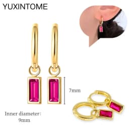 925 Silver Ear Needle Rose Red Hoop Earrings For Women Exquisite Water Drop/Flower/Heart Crystal Piercing Huggie Earring Jewelry