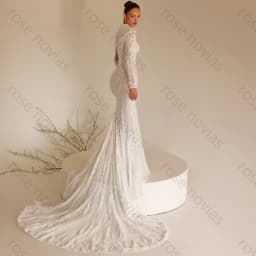Customized 2026 New Elegant White High Neck Deep V Lace Long Sleeve Mermaid Wedding Evening Dress