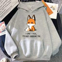 Cute I Don't Give A Fox Cute Animal Kawaii Hoodie Loose Fleece Pullover Hip Hop Hoodies Streetwear Cartoon Women Men Sweatshirts