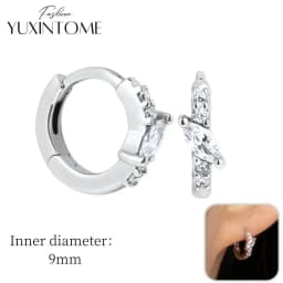 925 Sterling Silver Ear Needle Hoop Earrings Crystal Circle Small Huggie Earrings for Women Simple Females Girls Jewelry