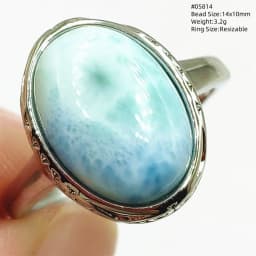 Natural Blue Larimar Adjustable Ring 925 Sterling Silver Larimar Gemstone Women Men Water Pattern AAAAA