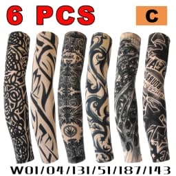 6pcs Men Long Summer Tattoo Sleeves Seamless Armguard Sun Protection Cover Outdoor Gloves Driving Ice Silk Women Arm Sleeves