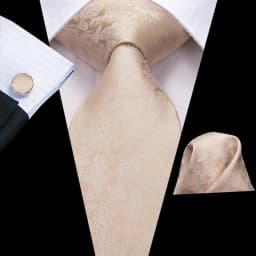 Hi-Tie Champagne Beige Floral Solid Design Silk Wedding Tie For Men Quality Hanky Cufflink Fashion Nicktie Business Dropshipping