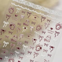 5D Relief Finely Crafted White Black Pink Lattice Lace Stripe Love Bow Adhesive Nail Art Stickers Decals Manicure Beauty Charms