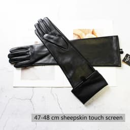 Touch Screen Extra Long Leather Sheepskin Gloves Women's Black Fashion Simple Straight Style Velvet Lining Winter Warm Sleeve