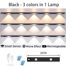Under Cabinet Lights, Rechargeable Motion Sensor Light Indoor, Wireless and 3-Color Dimmable with Cat’s Eye Hill Effect