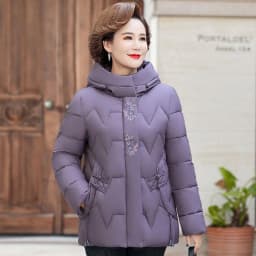 Loose Fit Cotton Jacket for Middle-Aged And Elderly Women Fashionable Large Size down Feather Embroidered Hooded Coat Thick