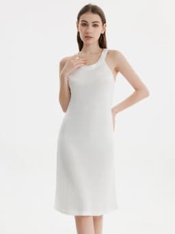 SuyaDream Women Solid Dresses Knitted Real Silk Halterneck Off Shoulder Mid Dress 2026 Spring Summer Elegant Clothes Green White