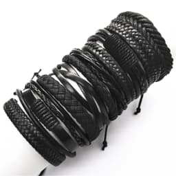 Black Handmade 10 Pcs/set Design Men Bracelets Male Women Leather Bracelets Men Bangle Wholesale Jewelry