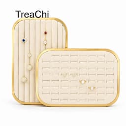 Pink Beige Gray Premium Metal Edge Inside Velvet Jewelry Tray Necklaces Rings Pendants Bracelets Storage and Display Tray