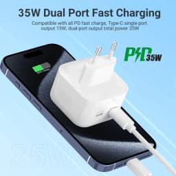 For Apple Original PD 35W Dual Type C Charger For iPhone 17 Air 13 12 11 14 15 16 Pro Max Plus iPad Charger Fast Charging Cable