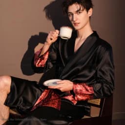 New Men's Robe Pajama Print Kimono Bathrobe Gown Spring Summer Male Sleepwear Loungewear Loose Silk Satin Nightwear Homewear