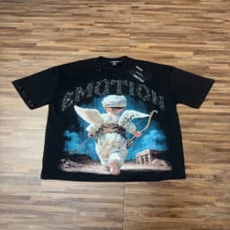 Mixed Emotion American Mask Wearing Angel Print Beaded Loose Short Sleeved T-shirt for couples Men Women Tee Tops